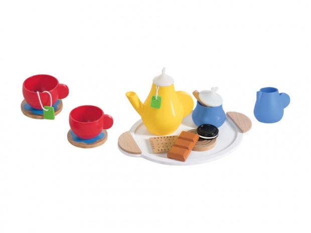 PlaytTive Toy Tea Set, 15 rszes jtk fa tez kszlet gyermekeknek