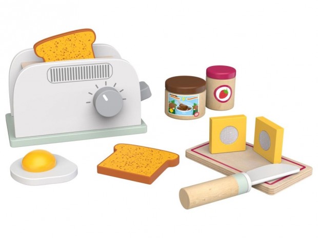 PlaytTive Wooden Toaster Set 12 rszes jtk fa reggeliz kszlet, pi