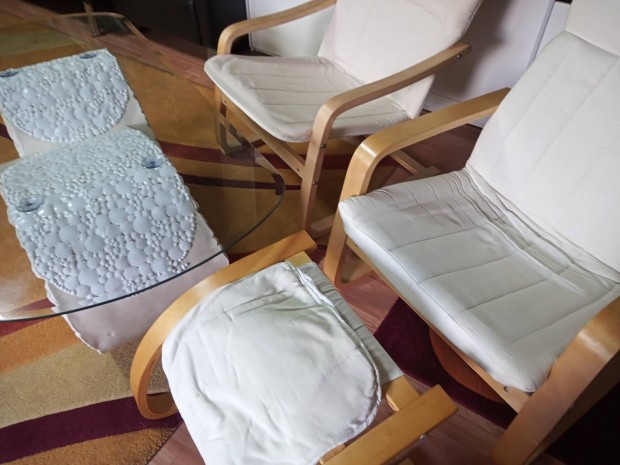 Poang relax fotelek+lábtartó+üveg asztal eladó
