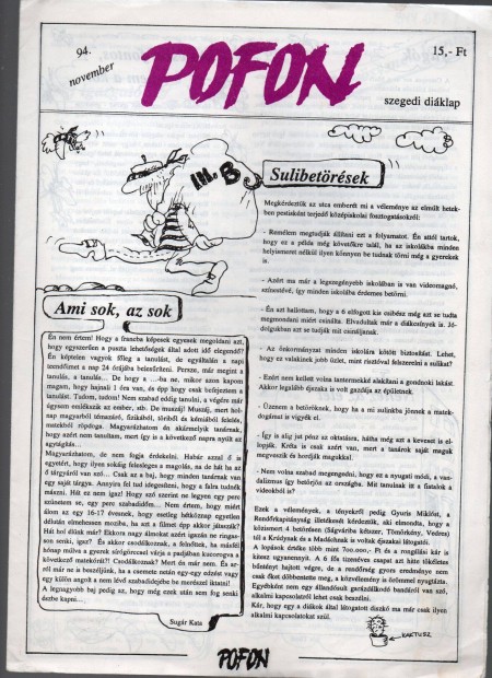 Pofon - szegedi dik fanzin 1994. november