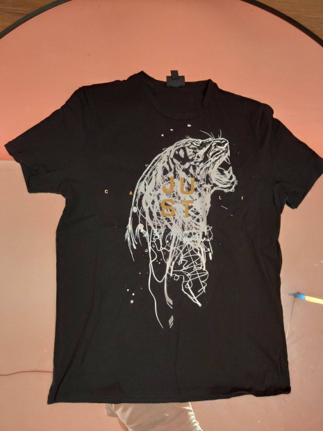 Pólók Just Roberto Cavalli stamp print fekete fehér T-shirt tigris