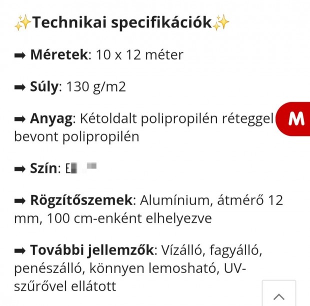 Ponyva 10x12 erstett vastag vzll takar