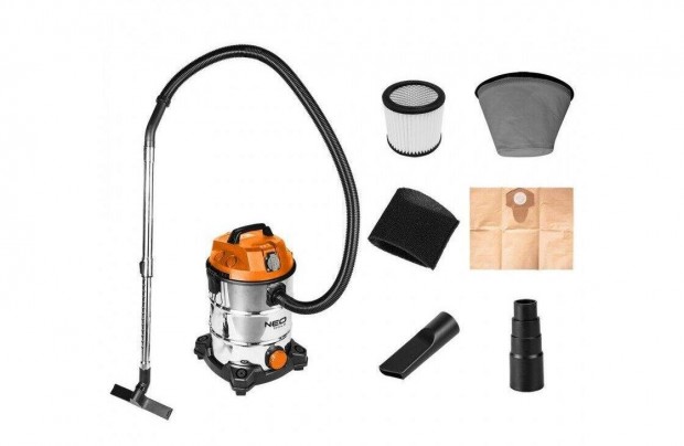 Porszívó NEO Tools 1400W 18KPa 30L ipari száraz-vizes inox tartály tar