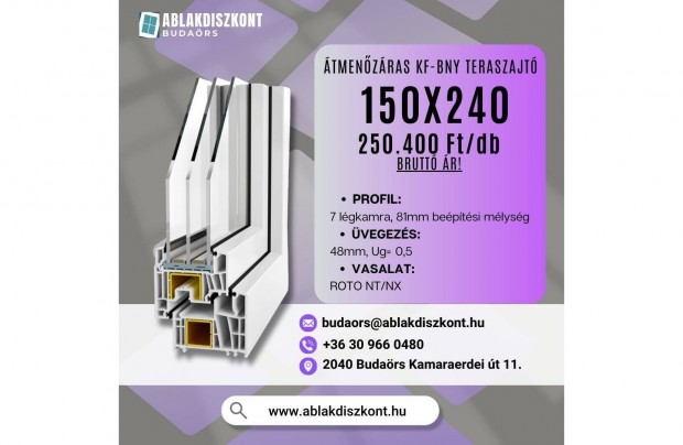 Pr�mium 150x240 �tmen�z�ras m�anyag teraszajt� 3 r�teg� �veg rakt�rr�l