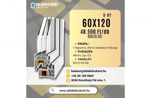 Pr�mium 60x120 buk�-ny�l� m�anyag ablak 3 r�teg� �veggel rakt�rr�l