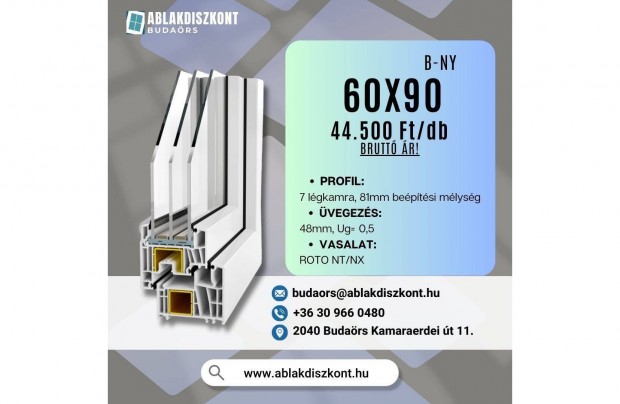 Pr�mium 60x90 buk�-ny�l� m�anyag ablak 3 r�teg� �veggel rakt�rr�l