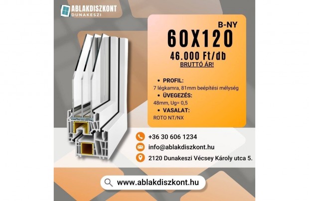 Prémium Decco 60x120 műanyag ablak 3 rétegű üvegezéssel azonnal