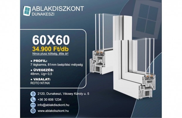 Prémium Műanyag Ablak 3 Rétegű Üveggel 60x60 Raktárról