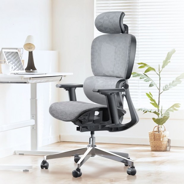 Prémium ergonomikus irodai szék, forgószék, fekete-szürke (T03) hálós