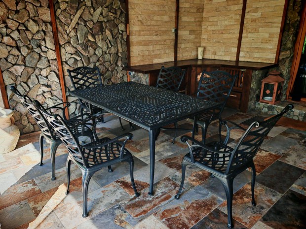 Prmium minsg tkez kerti btor alumnium asztal + 6 karfs szk