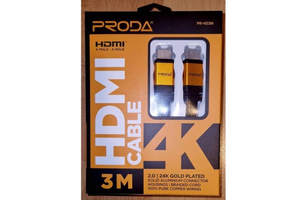 Proda HDMI aranyozott 4K kbel 3mter