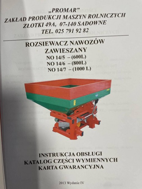 Promar NO 14/6 Műtrágyaszóró 800 literes tartály