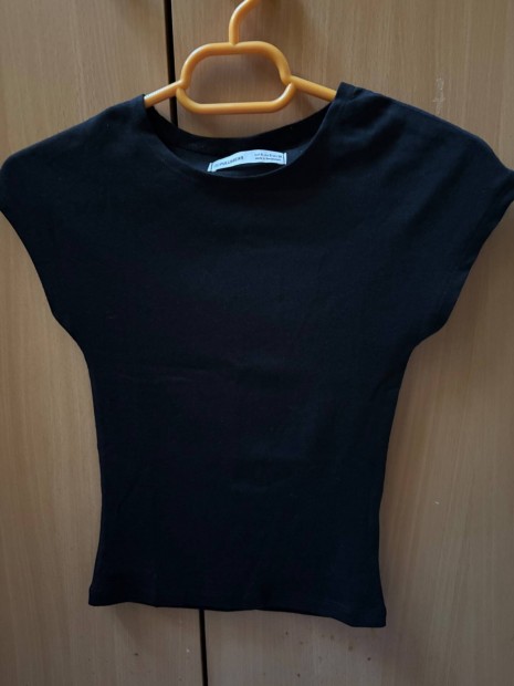 Pull&Bear, 34-es, női fekete póló, rövid derekú