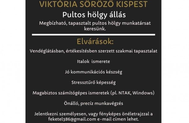 Pultos állás Kispesten