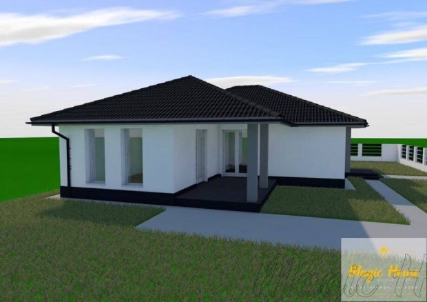 Pusztaszabolcson saroktelken Új 100.2 m2-es, 3 szoba + nappalis ház