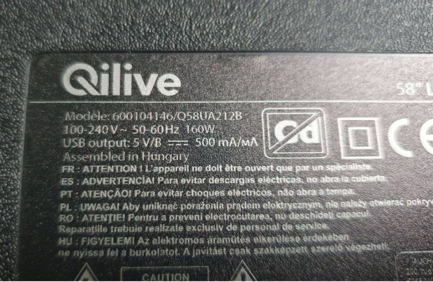 Qilive 58" Q58UA212B LED LCD tv hibs trtt alkatrsznek