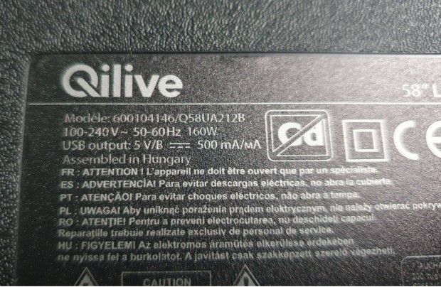 Qilive 58" Q58UA212B UHD Android LED tv hibs trtt alkatrsznek