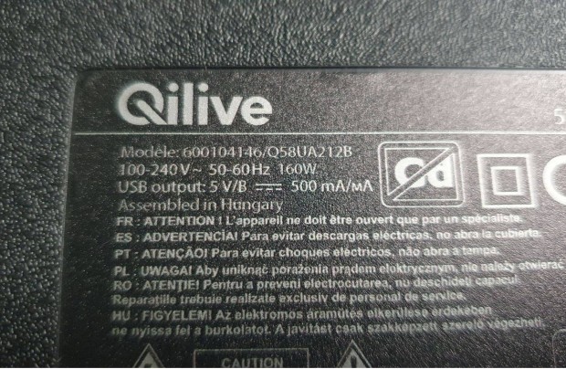 Qilive 58" Q58UA212B UHD Android LED tv hibás törött alkatrésznek