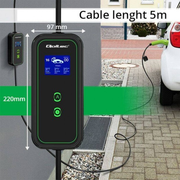 Qoltec Mobil elektromos autótöltő Typ2 ,11kW, 5fm