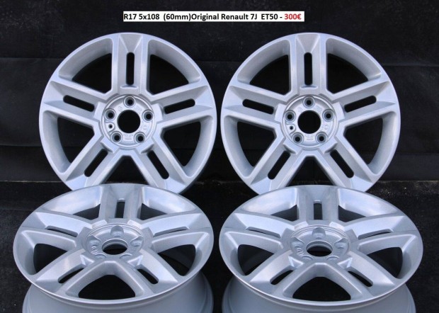 R17 5x108 (60mm)Original Renault 7J ET50 alufelnik felnik 7x17 17"