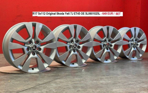 R17 5x112 Original Skoda Yeti 7J ET45 OE 5L0601025L gyri alufelnik