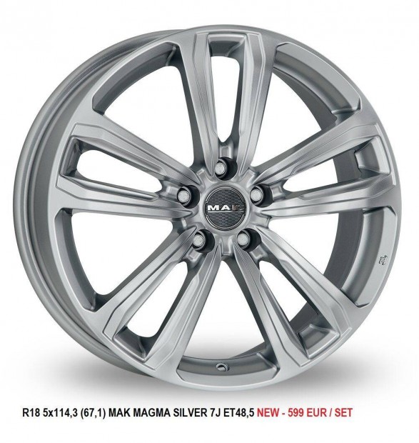 R18 5x114,3 (67,1) MAK Magma Silver 7J ET48,5 új alufelnik felnik 18"
