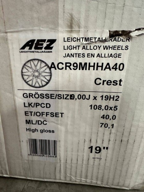 R19 5x108 (70,1) Aez CREST 9J ET40 új alufelnik felnik felni 19" 8x19