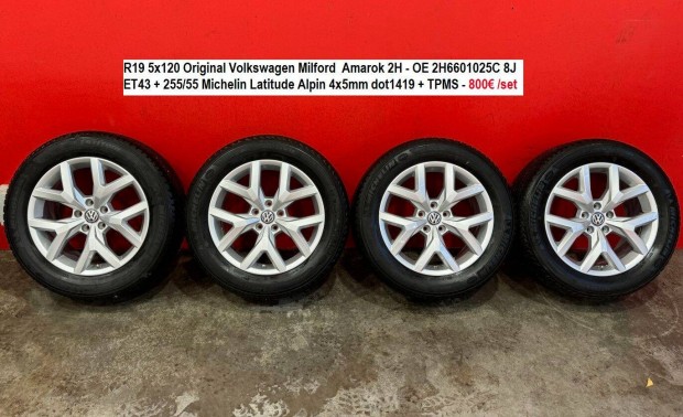 R19 5x120 Original Volkswagen Milford Amarok 2H + 255/55 Téligumik