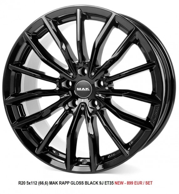 R20 5x112 (66,6) MAK RAPP Gloss Black 9J ET35 9x20 j alufelnik 20"
