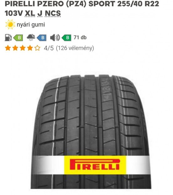 R22 nyari gumi Pirelli Pzero Sport 255/40, Porsche, Jaguar méret