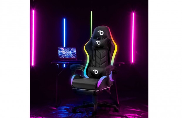 RGB LED-es gamer szk - karfval, prnval - fekete