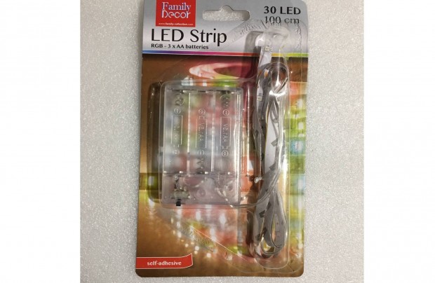 RGB színes LED szalag 1 méter 30 SMD LED - 3 x AA elemes hangulatos