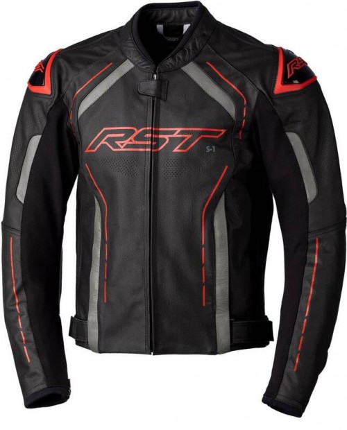 RST S1 CE bőrdzseki - fekete/szürke/piros, L méret