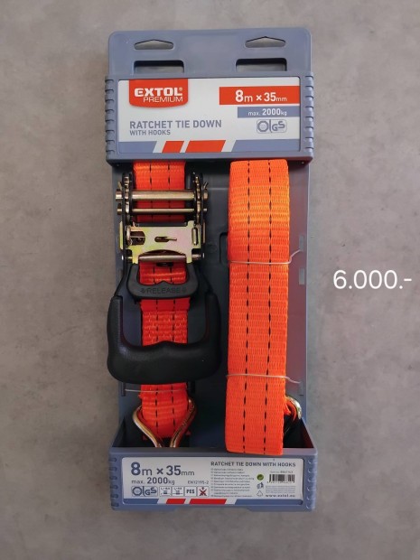 Rakományrögzítő gurtni, kampós, max. 2000kg