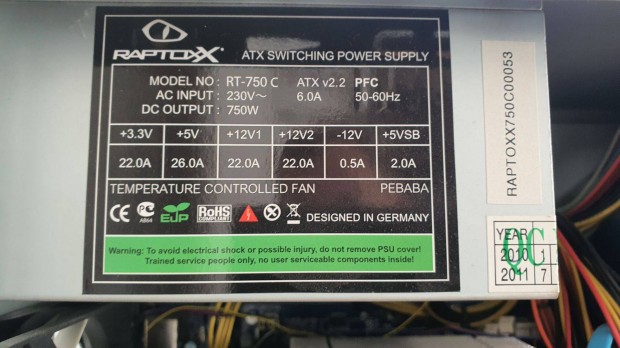 Raptox RT750C 750W ATX pc tpegysg
