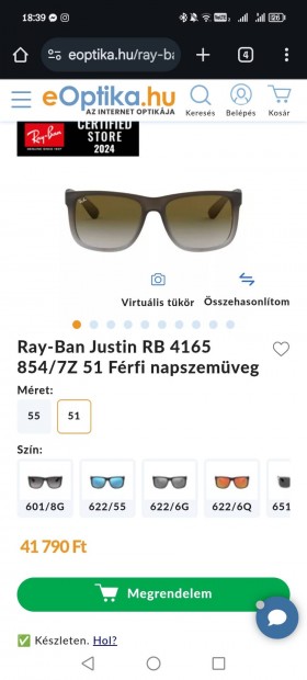 Ray - Ban RB4165 Justin 854/7Z napszemveg