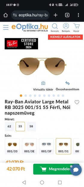 Ray - Ban RB 3025 Aviator Large Metal 001/51 napszemveg