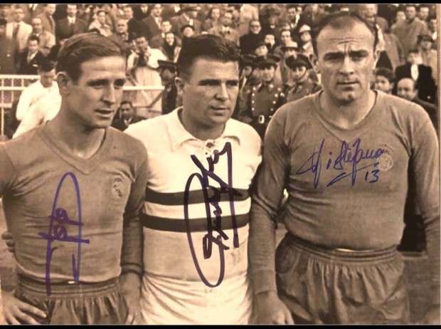 Real Madrid,, Puskas Ferenc, Di Stefano, Kopa,,dedikalt, alairt foto