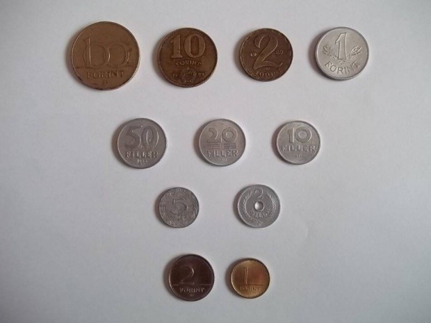 Régi 1, 2, 10, 100 forint, 2, 5, 10, 20, 50 fillér magyar fémpénz érme