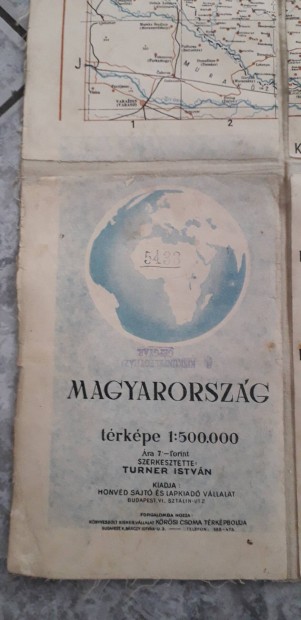 Rgi Magyarorszg vszon-papr trkpe 1950-bl. 