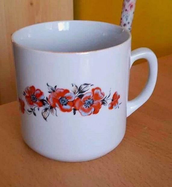 Régi Zsolnay nagyon ritka pipacsos mintás porcelán bögre
