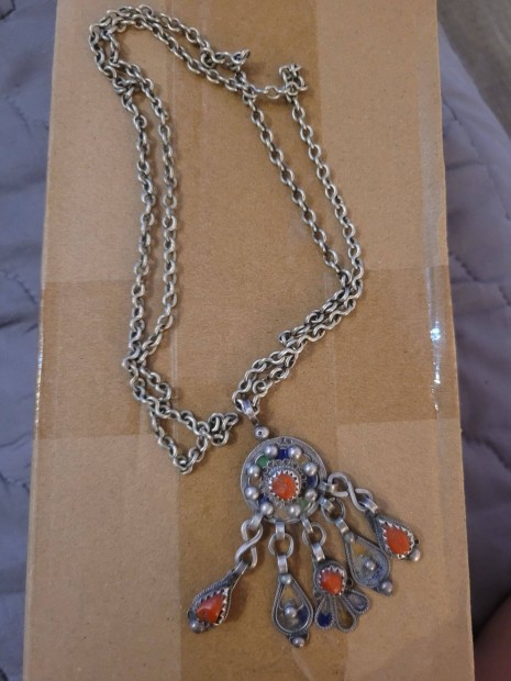 Régi berber ékszer XL nyaklánc, ezüst, , eredeti vintage berber,