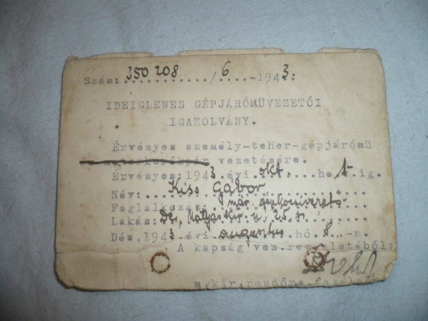 Rgi ideiglenes gpjrm igazolvny papr 1943