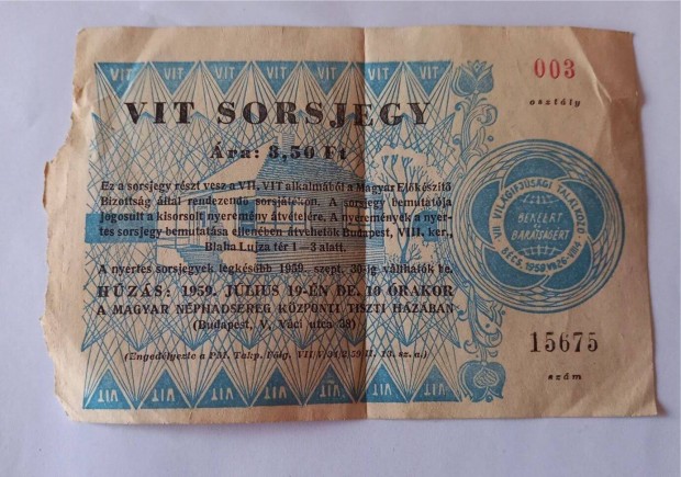 Rgi irat, 1959 VIT sorsjegy