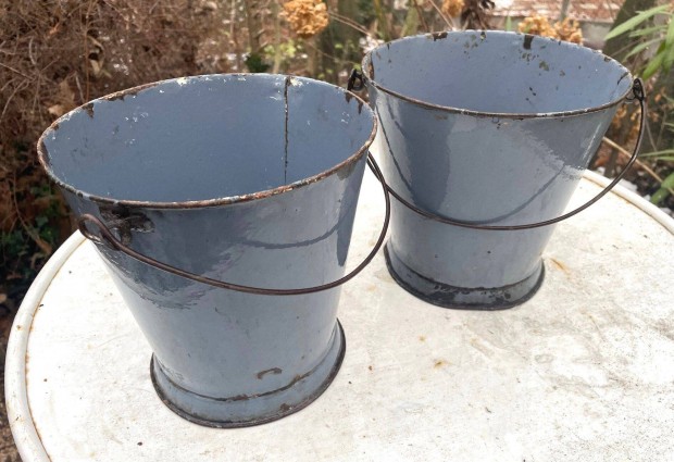 Régi kisméretű szürkés kék zománcvödör, zománcos vödör, vintage