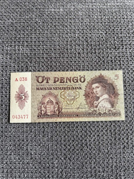 Rgi magyar paprpnz bankjegy 5 t peng 1939