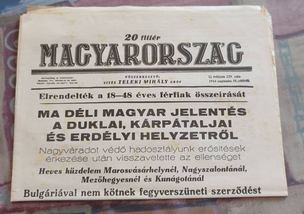 Rgi jsg Esti lap Magyarorszg sajt 1944 szeptember 28- antik 