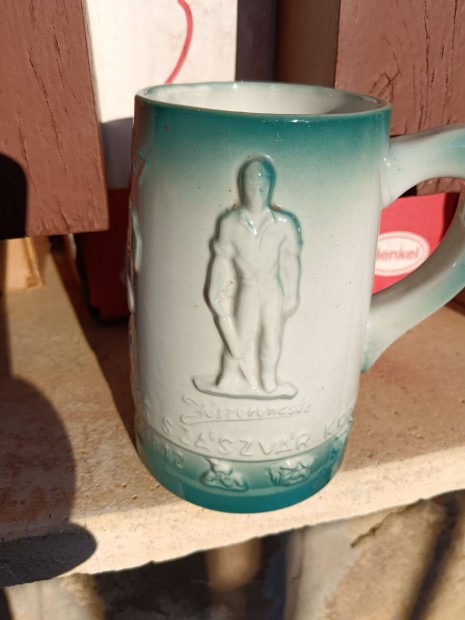 Régi zsolnay porcelán bányász korsó , Pécs , Komló , Szászvár