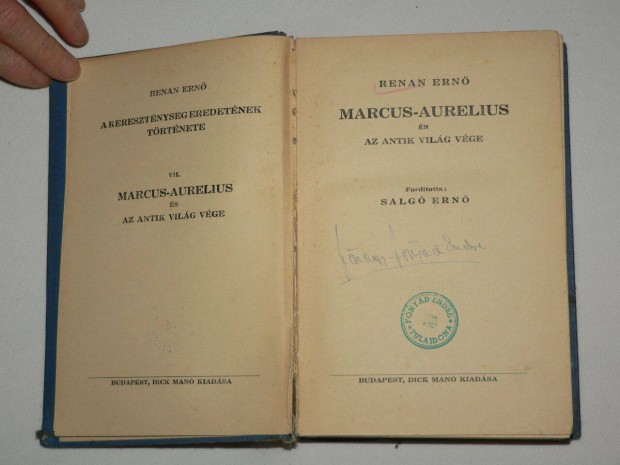 Renan Ern Marcus Aurelius s az antik vilg vge / antik knyv A ker