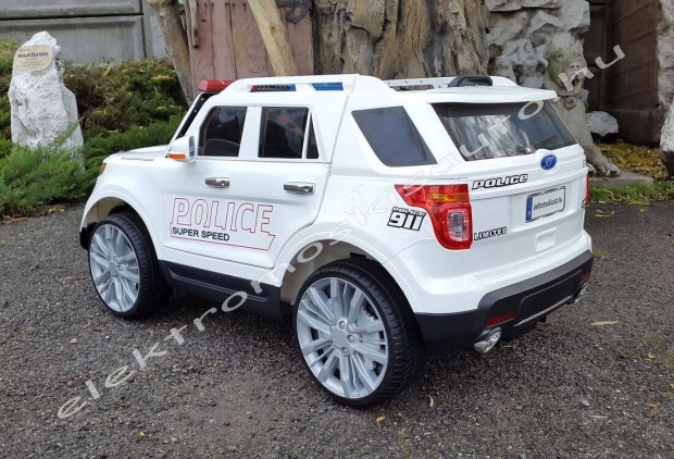 Rendőrautó 12V fehér 1szem. elektromos kisautó kék-piros villogókkal